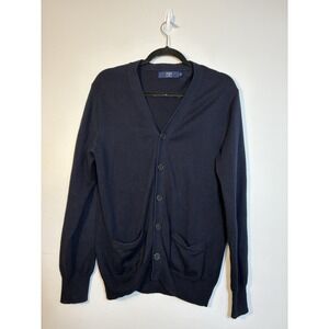 J Crew 100% Cotton Men's Cardigan Sz Small Navy Blue Preppy Dark Academia